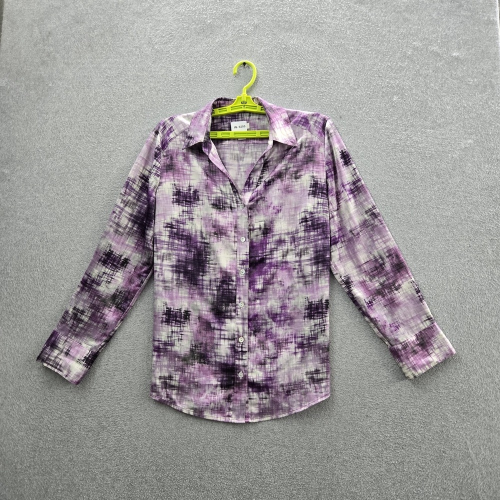 Chico's Women Button Up Shirt 1 Purple Geometric Collared Front Office Artsy